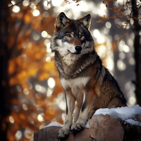 Wolf Portrait in Autumnal Landscape