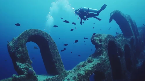 Underwater Adventure with Diver and Fish