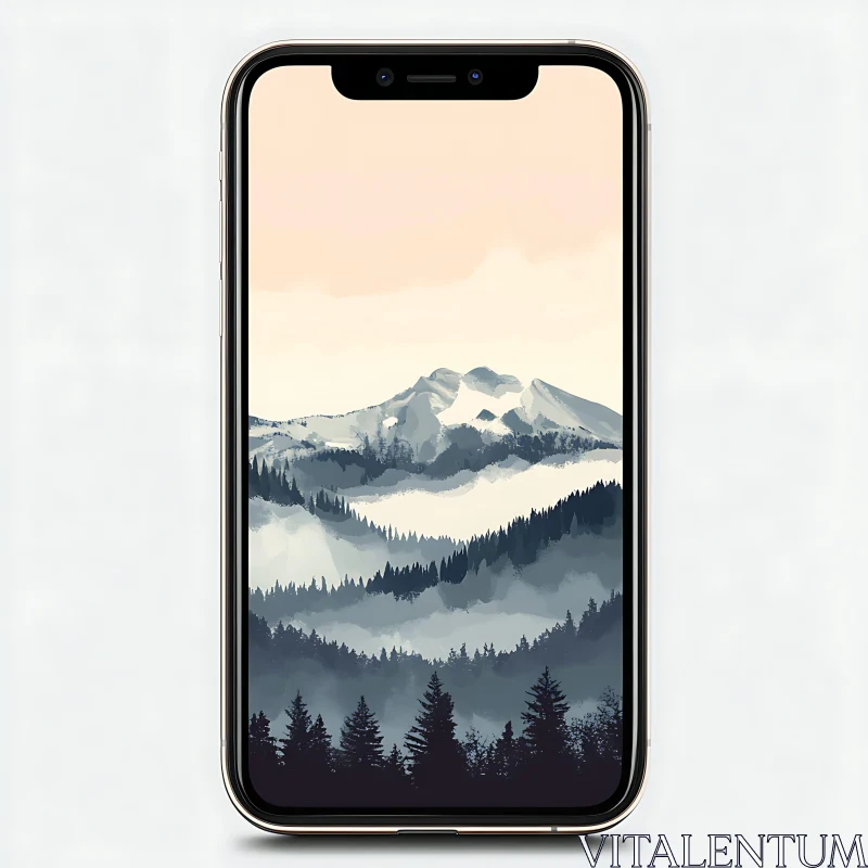 Tranquil Mountain Scene Mobile Background AI Image