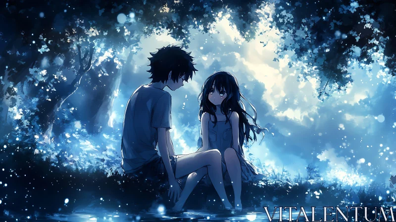 AI ART Romantic Anime Couple by a Forest Stream