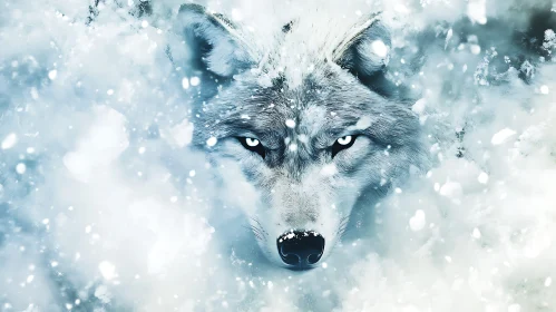 Winter Wolf Portrait in Snowy Ambiance