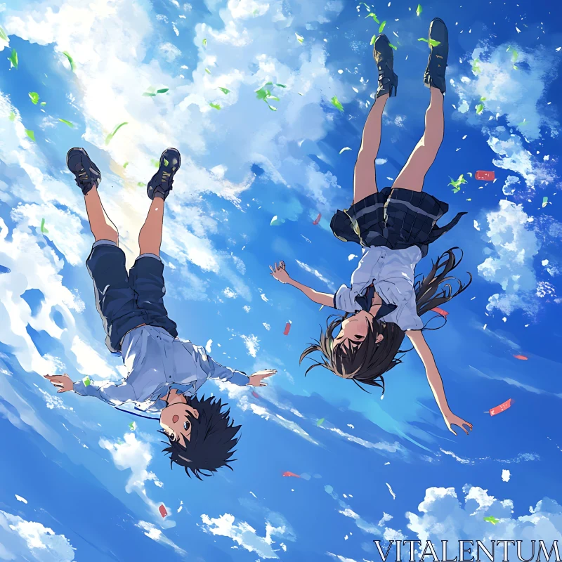 Anime Figures Floating in the Sky AI Image