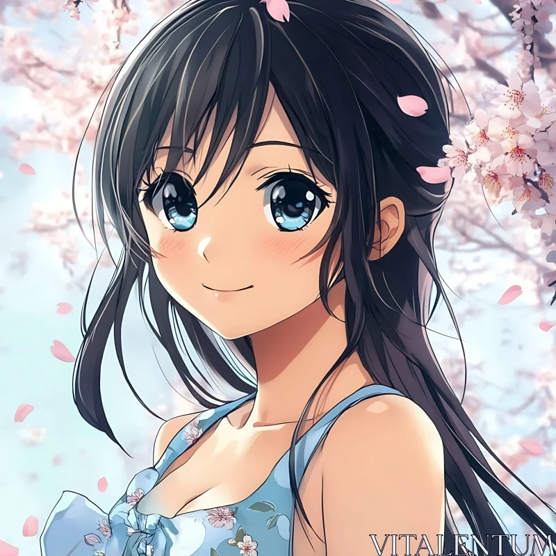 Springtime Anime Girl with Blossoms AI Image