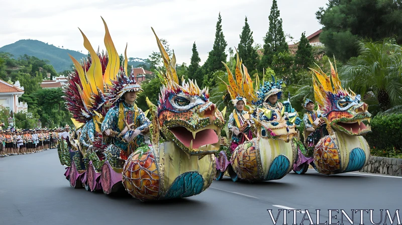 Vibrant Dragon Float Parade AI Image