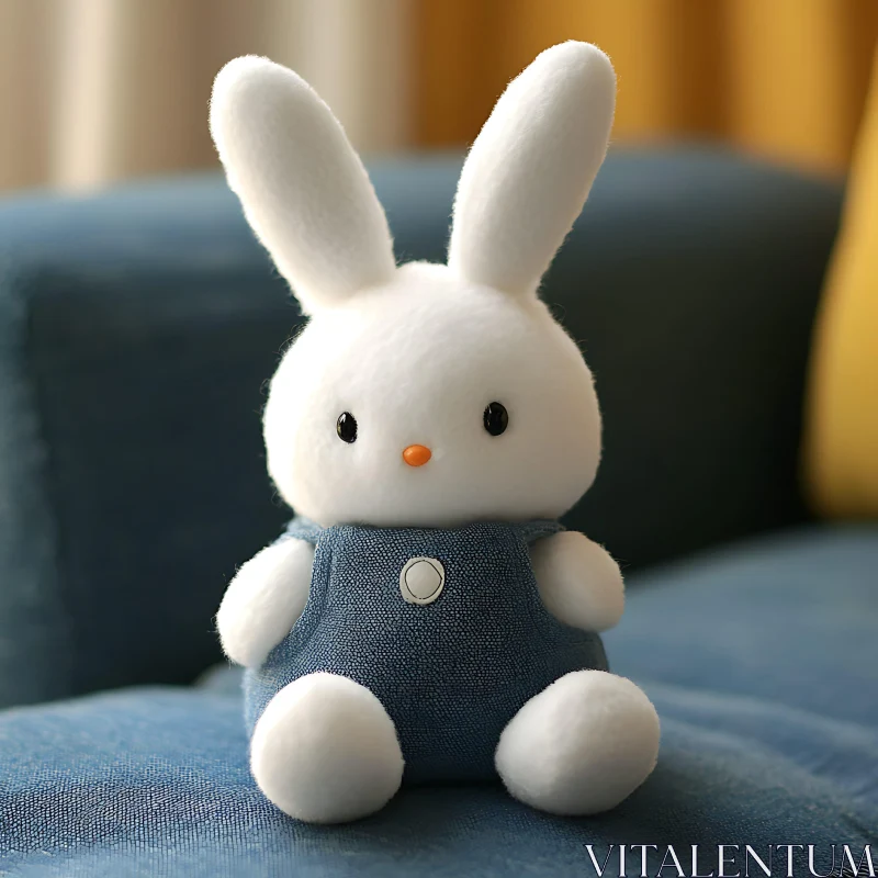 Adorable White Bunny Toy with Denim Outfit AI Image