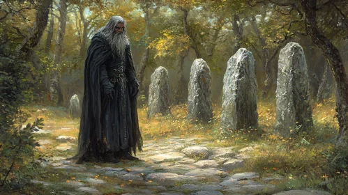 Enigmatic Wizard Near Ancient Stones