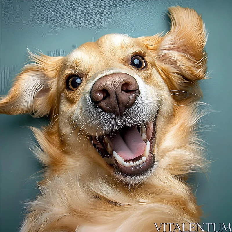 Happy Golden Dog in Joyful Close-Up AI Image