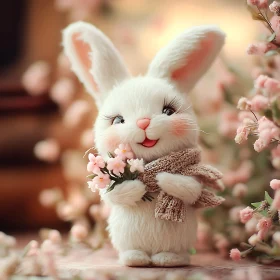 Adorable Bunny with Floral Bouquet