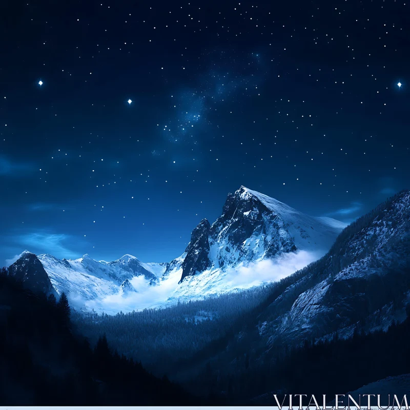 Mountain range under the starry sky AI Image