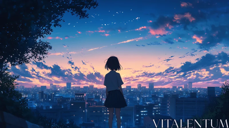 Contemplative Anime Girl at Sunset AI Image