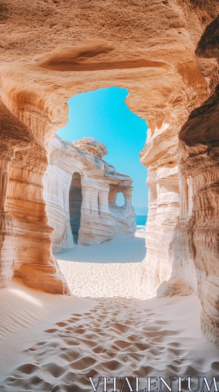 AI ART Sandstone Cave with Beach View