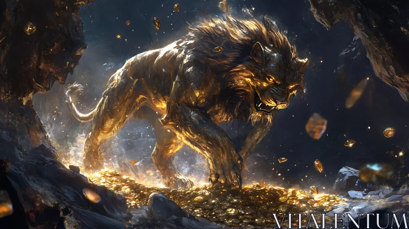 Lion's Golden Hoard AI Image