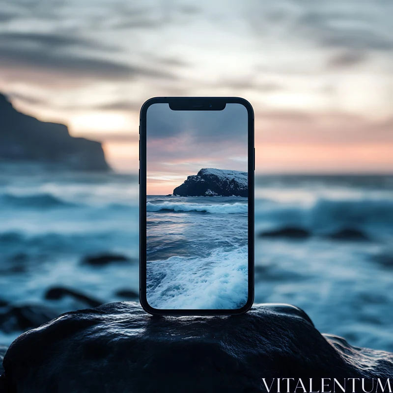 AI ART Ocean View Through the Phone Screen