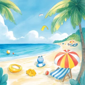 Whimsical Beach Scene with Palm Trees