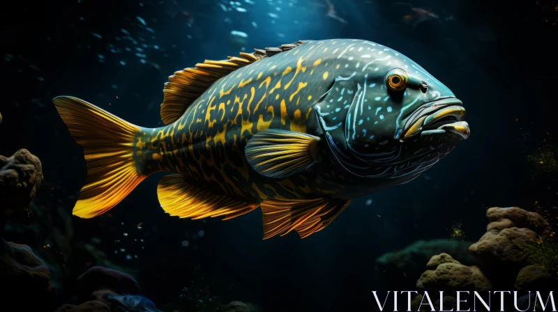 Detailed Fish Swimming in Dark Aquatic Scene AI Image