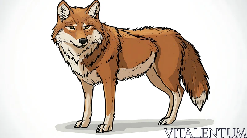 Illustrated Wolf on White Background AI Image