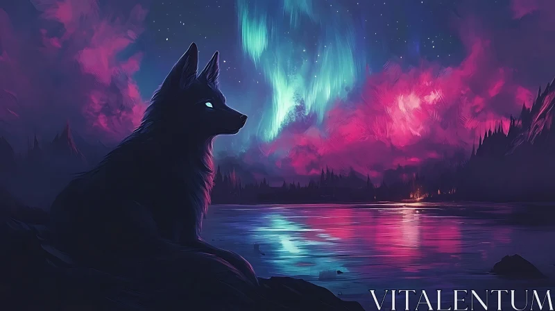 AI ART Aurora Wolf Night Scene