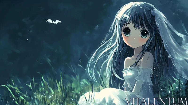 Mystical Nightscape with Anime Girl AI Image