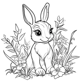 Enchanting Bunny with Flowers Illustration