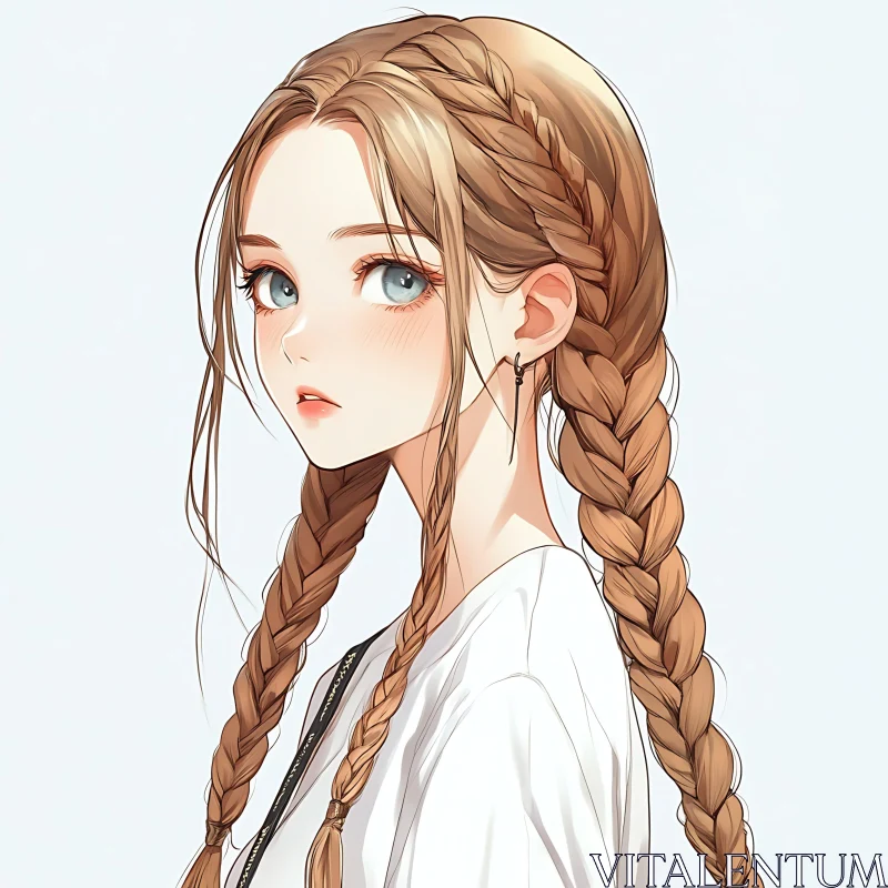 Anime Girl Portrait with Braids AI Image