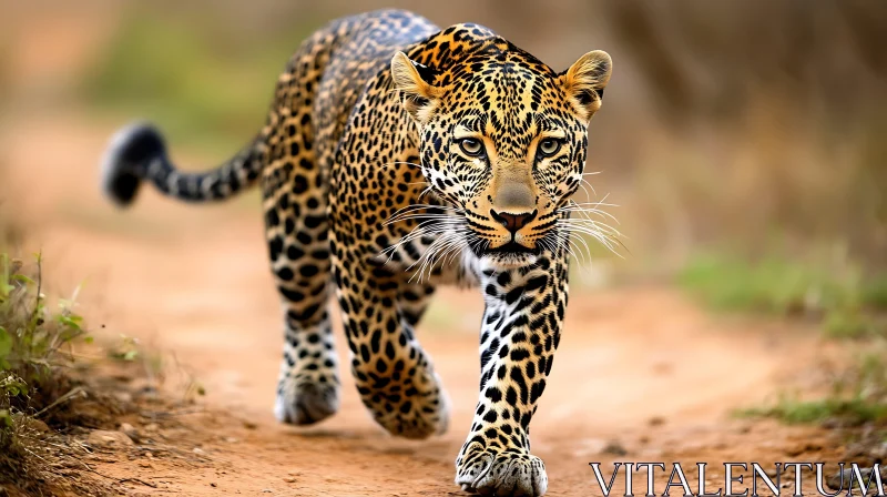 Wild Leopard Walking AI Image