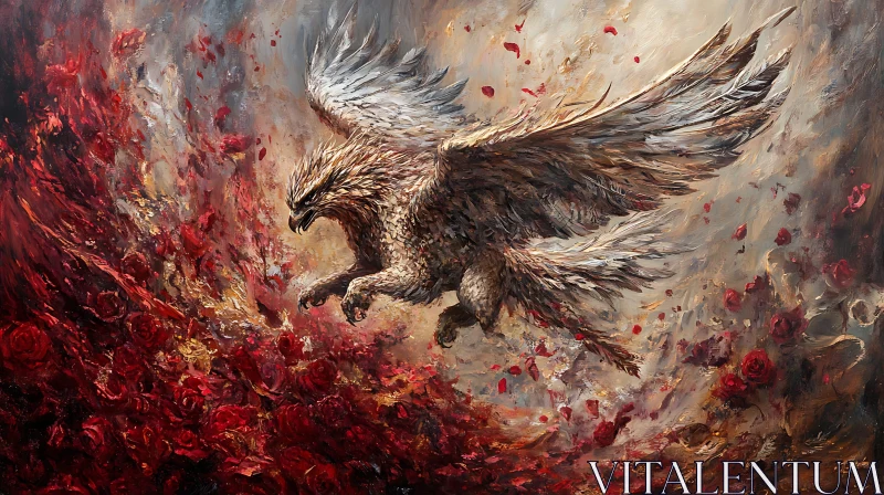 AI ART Soaring Eagle Among Red Roses