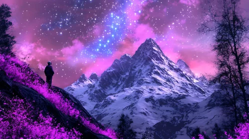 Night Mountain Landscape with Stars