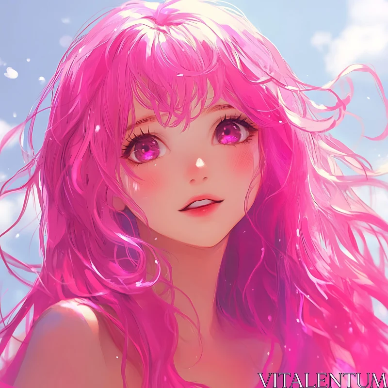 Fantasy Anime Girl Portrait with Bright Pink Hair AI Image