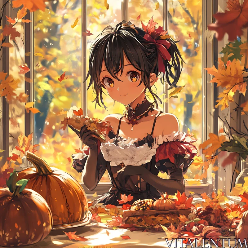 Anime Girl Enjoying Autumn AI Image