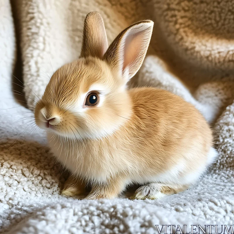 Fluffy Rabbit Portrait on Cream Fabric AI Image