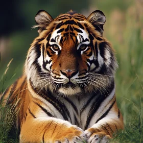 Striking Tiger Gaze Amidst Greenery