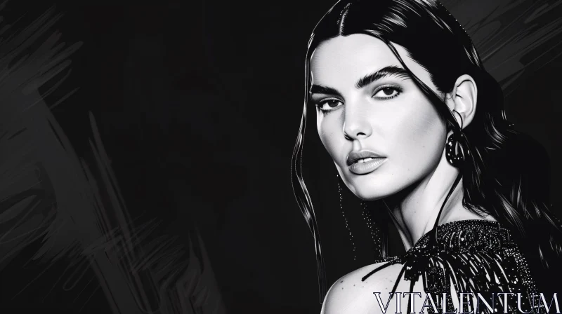 AI ART Kendall Jenner Stylish Monochrome Portrait