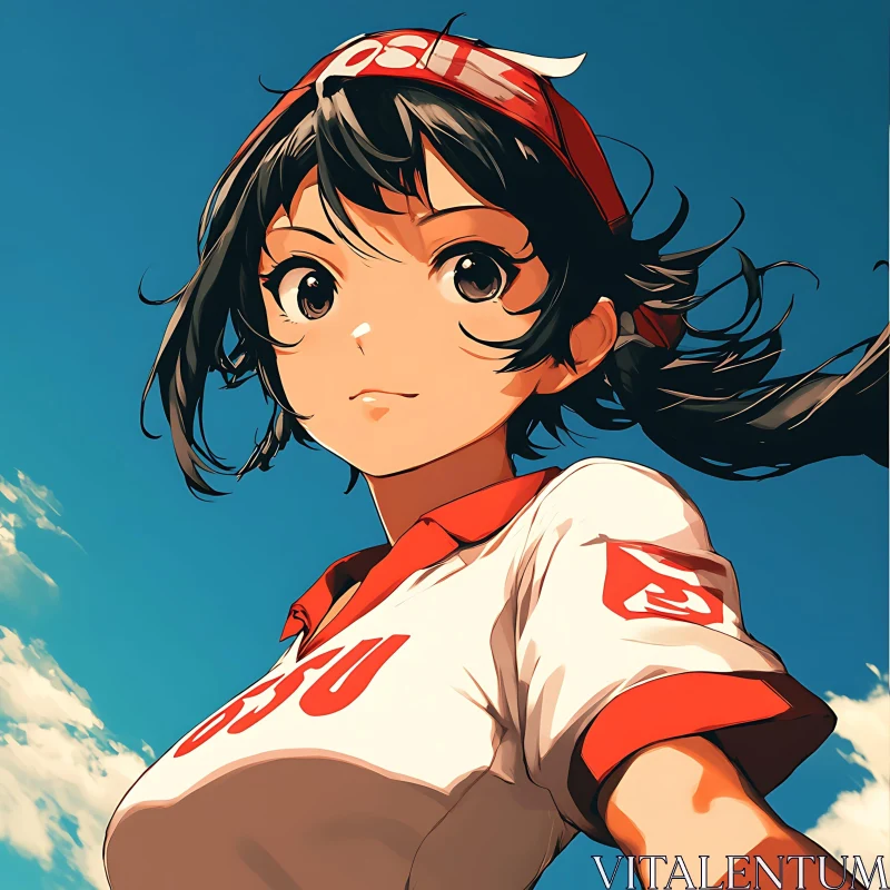 Sports-themed Anime Portrait with Sky Background AI Image