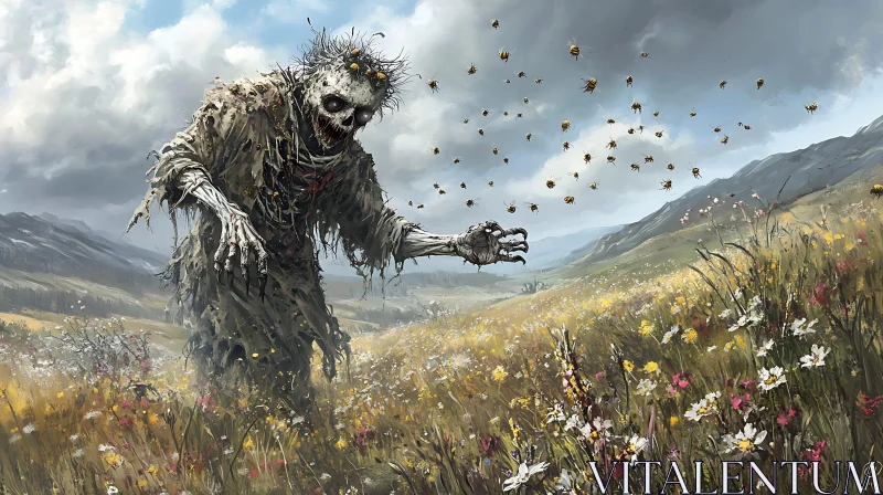 AI ART Undead Horror with Bees in Meadow