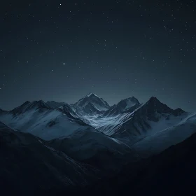 Snowy Peaks at Night Under the Stars