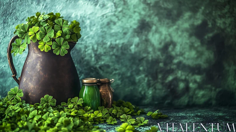 Bronze Pitcher with Clovers AI Image