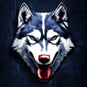 Blue and White Wolf Face