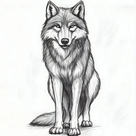 Pencil Sketch of a Sitting Wolf