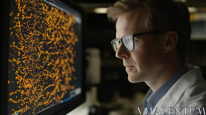 AI ART Man in Lab Coat Examining Data