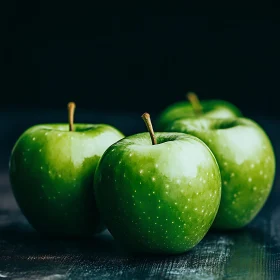 Fresh Green Apples on Dark Surface