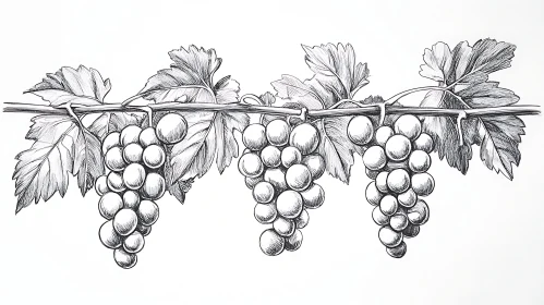 Monochrome Grapevine Art: Detailed Fruit Drawing