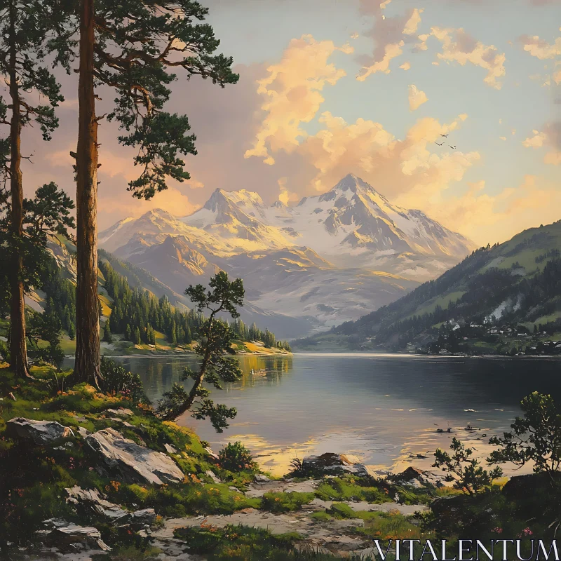 Scenic Mountain Lake Reflection Art AI Image