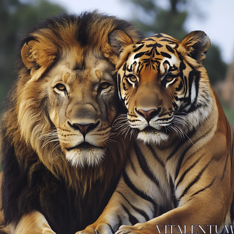 Portrait of a Lion and Tiger AI Image