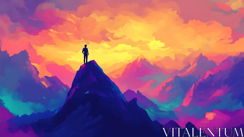 AI ART Mountain Peak at Sunset