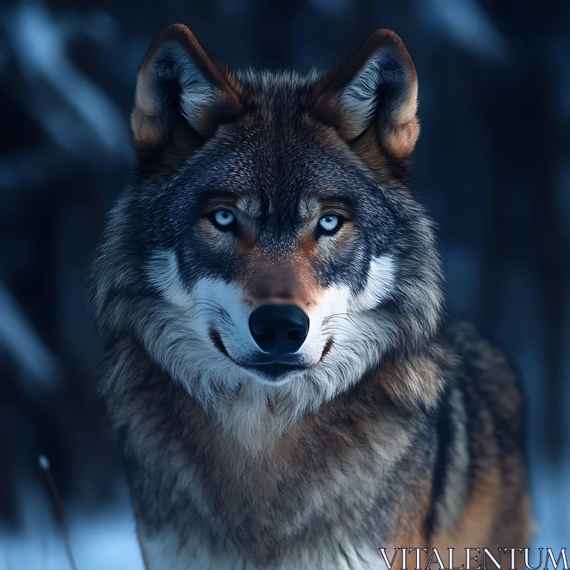 AI ART Wolf Portrait with Blue Eyes