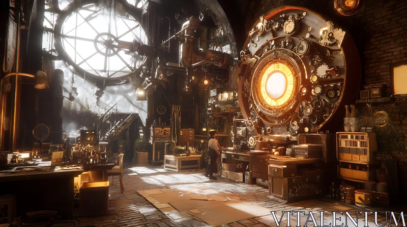 Clockwork Gears in Steampunk Interior AI Image
