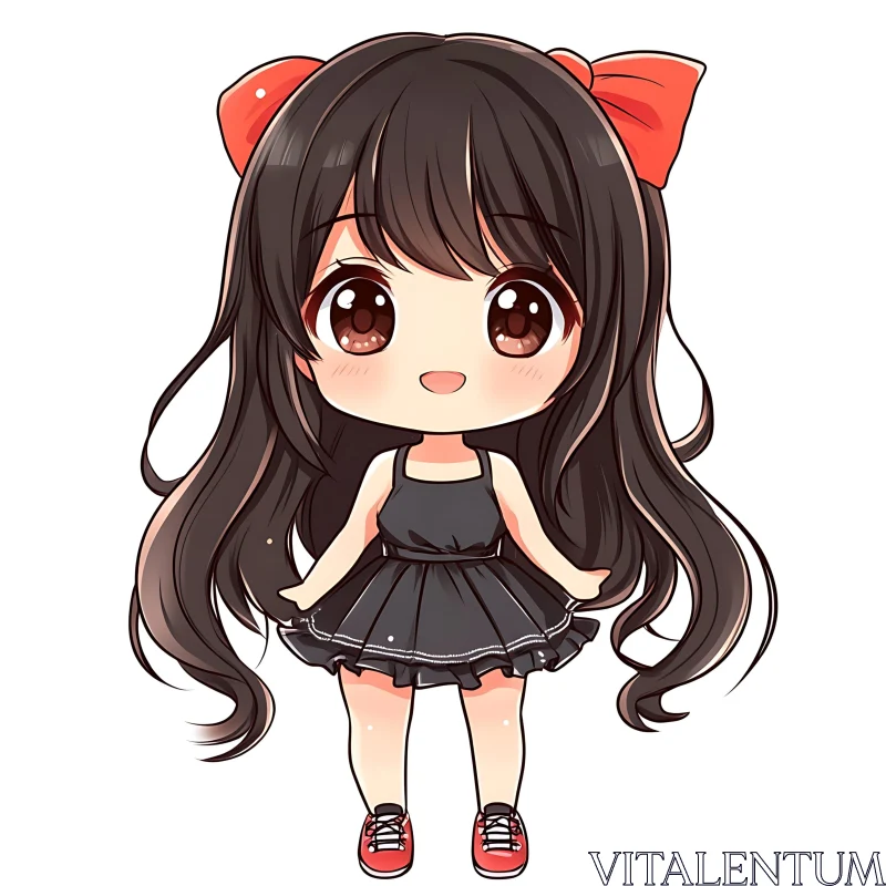 Cute Chibi Girl in Black Dress AI Image