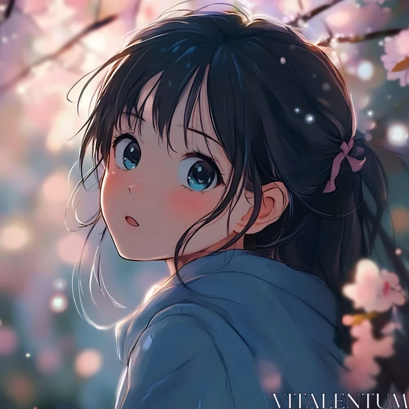 Cherry Blossom Anime Portrait AI Image