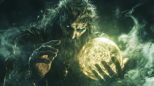 Mystical Wizard Holding Magic Orb