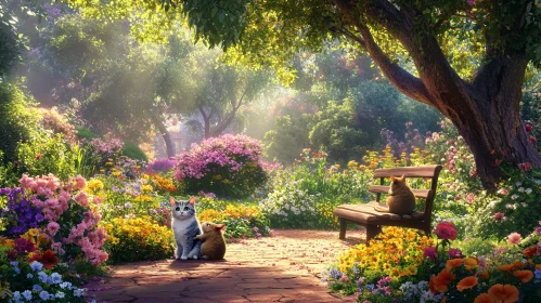 Cats Relaxing Among Beautiful Flowers